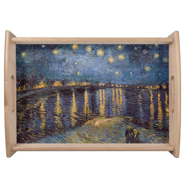 Starry Night Over Rhone River by Vincent Van Gogh Serving Tray (Front)