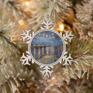 Starry Night Over Rhone River by Vincent Van Gogh Snowflake Pewter Christmas Ornament