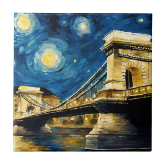 Starry Night Over the Danube Ceramic Tile