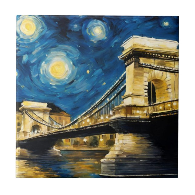 Starry Night Over the Danube Ceramic Tile (Front)