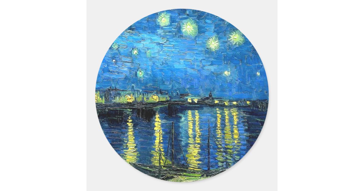 Starry Night Over the Rhone (1888) Van Gogh Art Classic Round Sticker ...