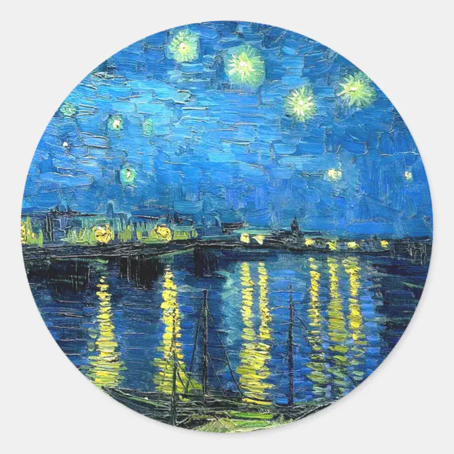 Starry Night Over the Rhone (1888) Van Gogh Art Classic Round Sticker ...