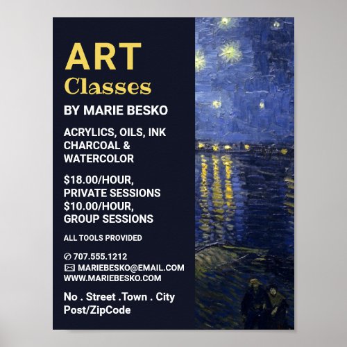 Starry Night Over The Rhone Art Classes Poster