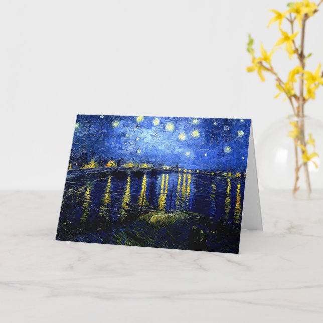 Starry Night over the Rhone by van Gogh Card (Yellow Flower)