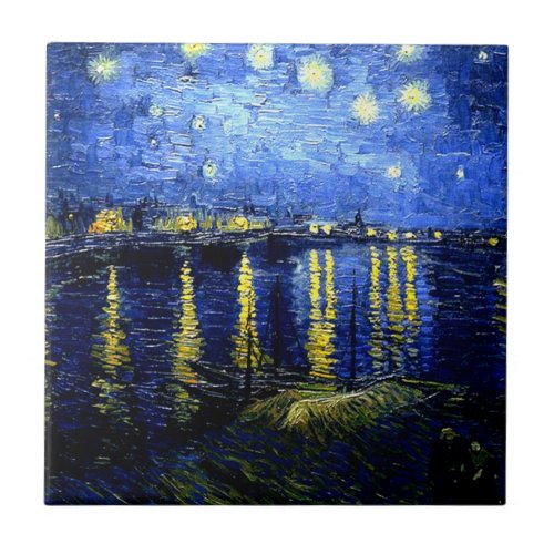 Starry Night over the Rhone by van Gogh Ceramic Tile