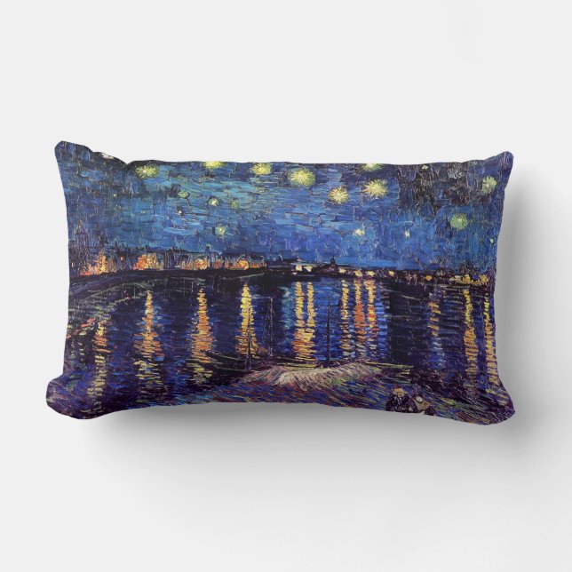 Starry night over the Rhone by Van Gogh Lumbar Pillow (Front)