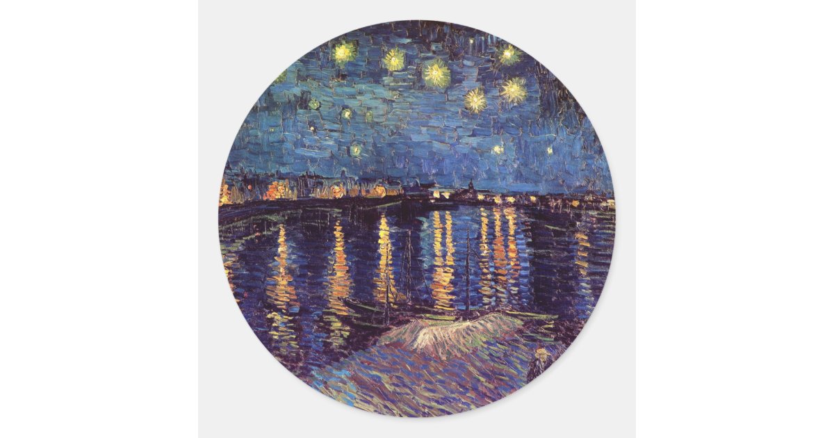 Starry Night Over the Rhone by Vincent van Gogh Classic Round Sticker ...