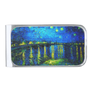 Starry Night Over the Rhone by Vincent Van Gogh Silver Finish Money Clip