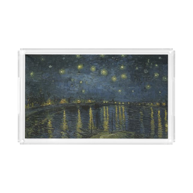 Starry Night Over the Rhône, oil painting Van Gogh Acrylic Tray (Front)
