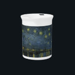 Starry Night Over the Rhône, oil painting Van Gogh Beverage Pitcher<br><div class="desc">Vincent Van Gogh, September 1888 oil on canvas modern art post-impressionist nighttime landscape painting depicting a deep blue starry night sky over the Rhône River, in Arles France it was painted on the quay on the eastern side of the river, by the light from a gas lamp, en plein air...</div>