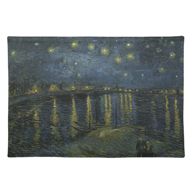 Starry Night Over the Rhône, oil painting Van Gogh Cloth Placemat (Front)