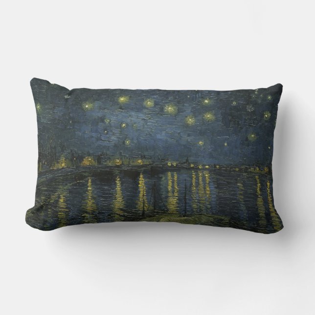 Starry Night Over the Rhône, oil painting Van Gogh Lumbar Pillow (Front)