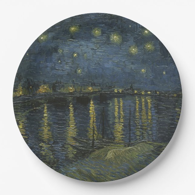Starry Night Over the Rhône, oil painting Van Gogh Paper Plates (Front)