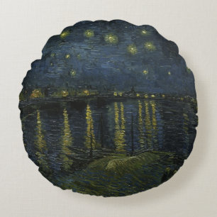 Starry Night Over the Rhône, oil painting Van Gogh Round Pillow