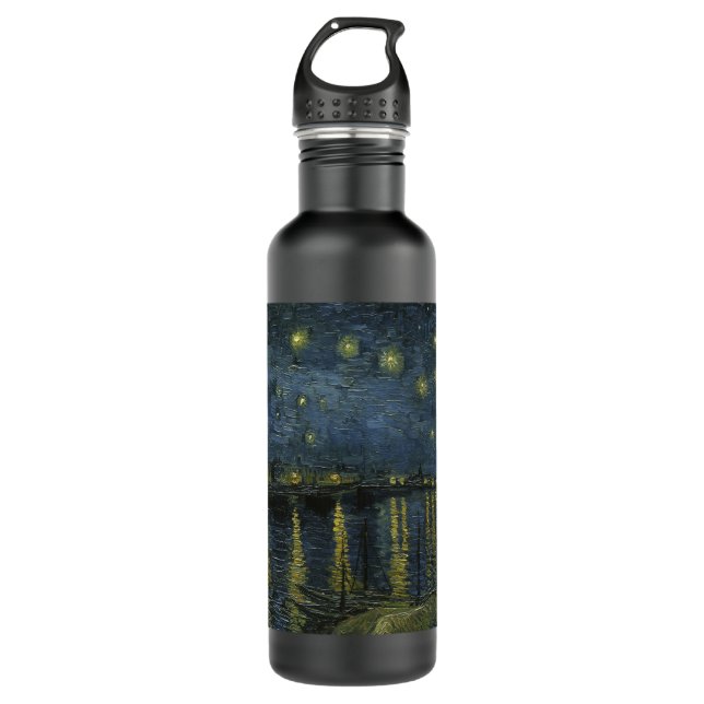 Starry Night Over the Rhône, oil painting Van Gogh Stainless Steel Water Bottle (Front)