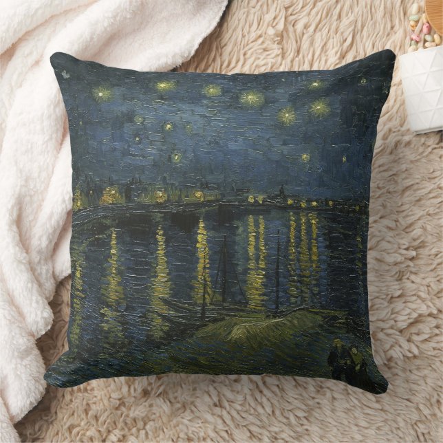 Starry Night Over the Rhône, oil painting Van Gogh Throw Pillow (Blanket)