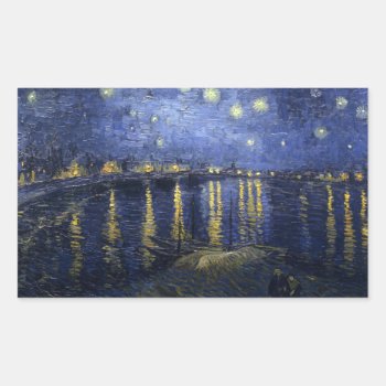 Starry Night Over The Rhône Rectangular Sticker by vintage_gift_shop at Zazzle