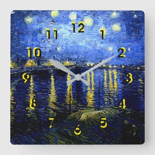 Starry Night over the Rhone Van Gogh art Square Wall Clock