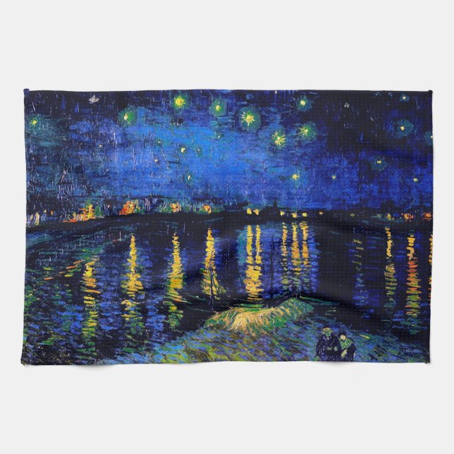 Starry Night Over the Rhone Van Gogh Fine Art Kitchen Towel (Horizontal)