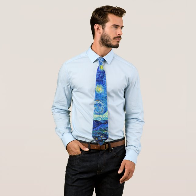 Starry Night over the Rhone Vincent van Gogh art Neck Tie (In Situ)