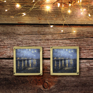 Starry Night Over the Rhone Vincent van Gogh Gold Cufflinks