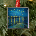 Starry Night Over the Rhône | Vincent van Gogh Metal Ornament<br><div class="desc">Starry Night Over the Rhône (1888) by Vincent van Gogh is a mesmerizing Post-Impressionist painting that captures a serene nighttime view of the Rhône River in Arles, France. The artwork features a deep blue sky adorned with shimmering golden stars and their reflections on the water. In the foreground, two figures...</div>