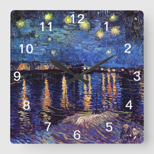 Starry Night over the Rhone, Vincent Van Gogh Square Wall Clock (Front)