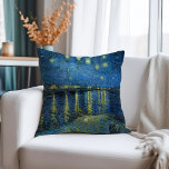 Starry Night Over the Rhône | Vincent Van Gogh Throw Pillow<br><div class="desc">Starry Night Over the Rhône (1888) by Dutch artist Vincent Van Gogh. Original artwork is an oil on canvas depicting an energetic post-impressionist night sky in moody shades of blue and yellow. 

Use the design tools to add custom text or personalize the image.</div>