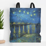 Starry Night Over the Rhône | Vincent Van Gogh Tote Bag<br><div class="desc">Starry Night Over the Rhône (1888) by Dutch artist Vincent Van Gogh. Original artwork is an oil on canvas depicting an energetic post-impressionist night sky in moody shades of blue and yellow. 

Use the design tools to add custom text or personalize the image.</div>