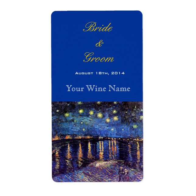 Starry Night over the Rhone wedding wine labels (Front)