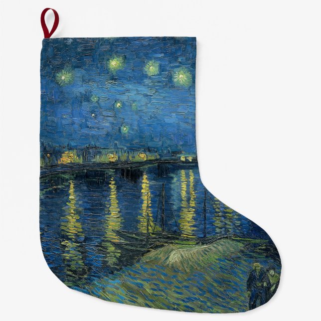 Starry Night Over the River Rhone (by van Gogh) Large Christmas Stocking (Front)
