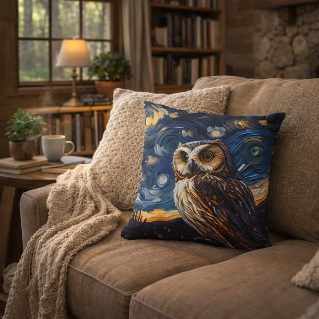 Starry Night Owl Throw Pillow (Creator Uploaded)