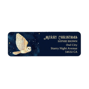 Starry Night Owl Watercolor Xmas Return Address Label