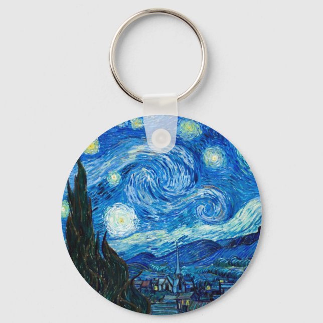 Starry Night Painting By Painter Vincent Van Gogh Keychain (Front)
