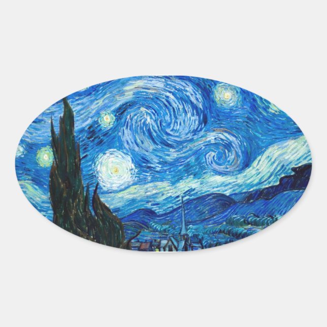Starry Night Painting By Painter Vincent Van Gogh Oval Sticker (Front)