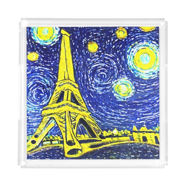 Starry Night Paris France Acrylic Tray (Front)
