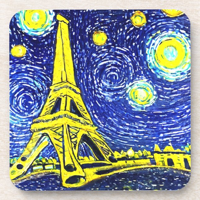 Starry Night Paris France Beverage Coaster (Front)