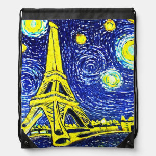 Starry Night Paris France Drawstring Bag