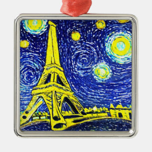 Starry Night Paris France Metal Ornament