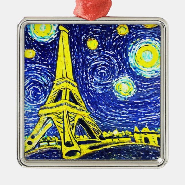 Starry Night Paris France Metal Ornament (Front)