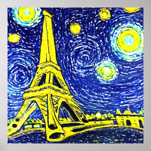 Starry Night Paris France Poster