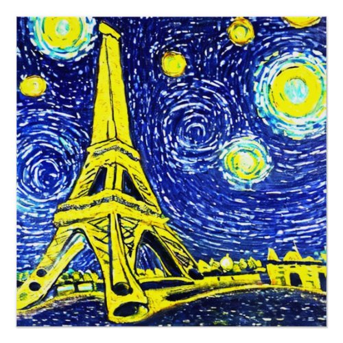 Starry Night Paris France Poster