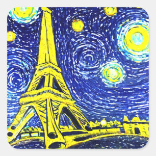 Starry Night Paris France Square Sticker