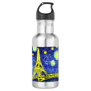 Starry Night Paris France Stainless Steel Water Bottle