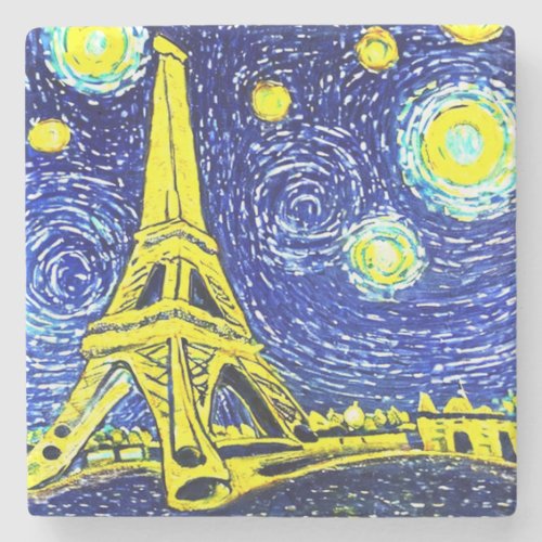 Starry Night Paris France Stone Coaster