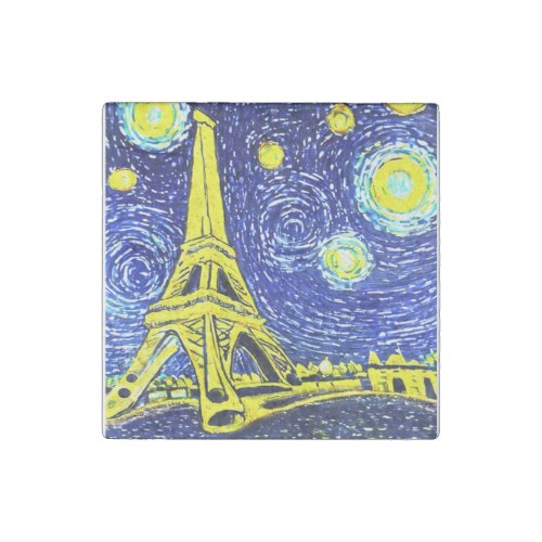 Starry Night Paris France Stone Magnet