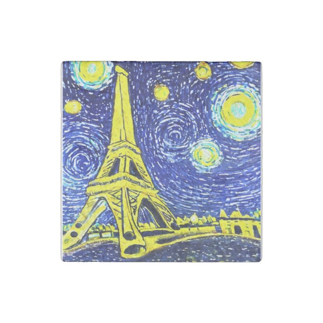 Starry Night Paris France Stone Magnet (Front)