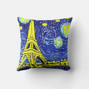 Starry Night Paris France Throw Pillow