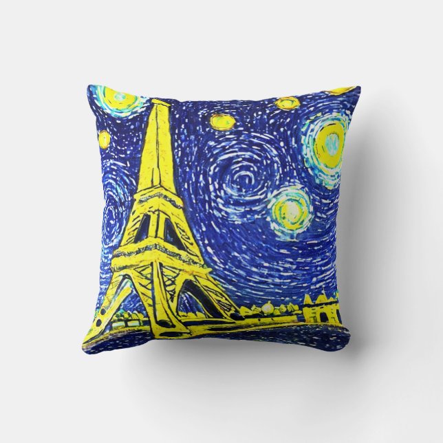 Starry Night Paris France Throw Pillow (Back)