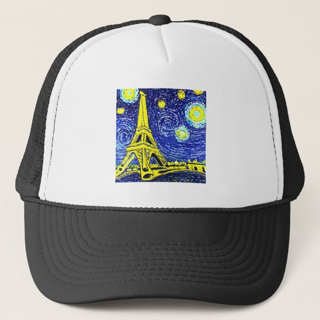 Starry Night Paris France Trucker Hat (Front)